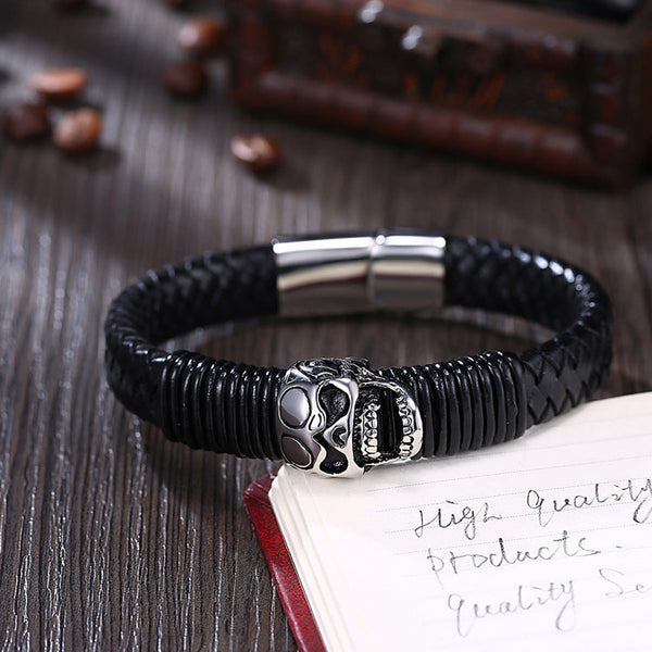 Big Demon Skull Bracelet (Leather)