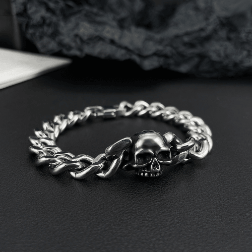 Personalized Stainless Steel Cuban Chain Skull Bracelet