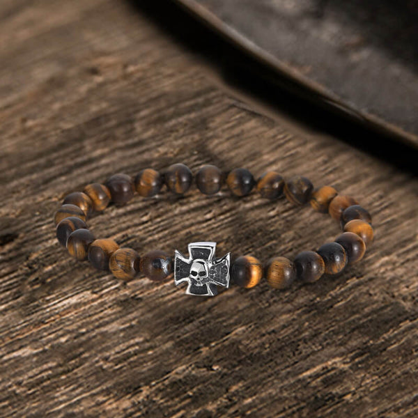 Cross Skull Stainless Steel Men's Bead Bracelet